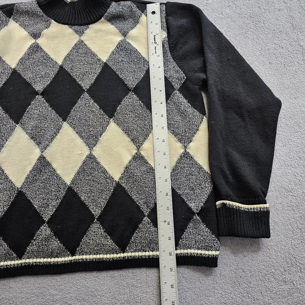 Talbots Argyle Sweater Womens L Black Gray Diamond‎ Plaid Merino Wool Mock Neck - Picture 4 of 11